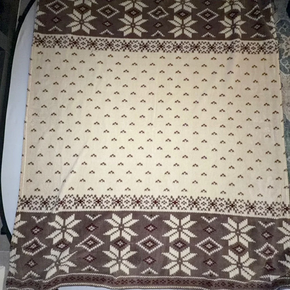 Ralph Lauren Nordic Throw Blanket Cream‎ Taupe Fair Isle Snowflake Fleece Lodge
